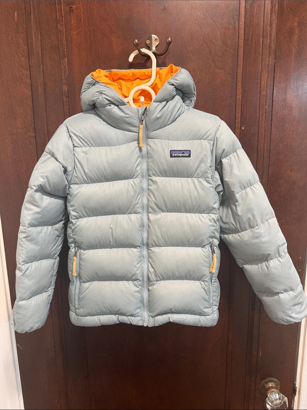 Patagonia Kids Puffer Jacket - Light Gray with Orange Lining